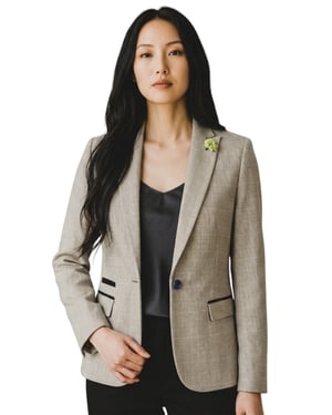Dames crèmekleurig geruite wol mix visgraat tweed op maat gemaakte blazer - Caridi