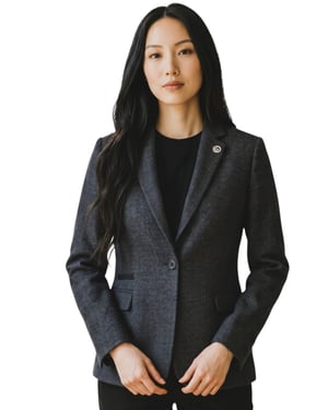 Dames zwarte wollen tweed visgraat-ruite blazer - WS-1
