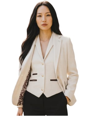 Dames crèmekleurige visgraatwol tweed blazer met 2-delig set - WS-1