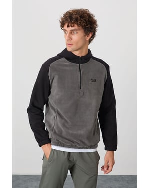 Heren Kleurenblok Halve Rits Plush Sweatshirt