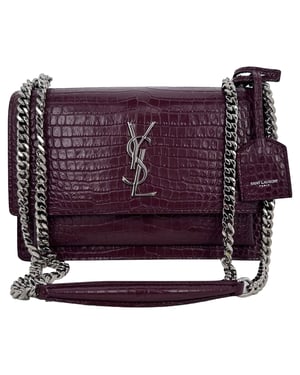 Saint Laurent Medium Sunset schoudertas met krokodillenprint in bordeauxrood leer