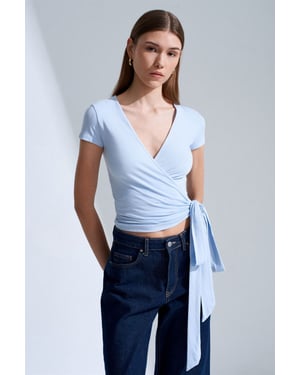Crop Wrap Blouse met Strikdetail