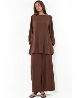 Gelaagde Lange Mouwen Tuniek en Wijd Been Broek Set