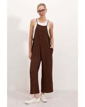 Ontspannen Fit Brede Pantalon Jumpsuit met Vierkante Kraag
