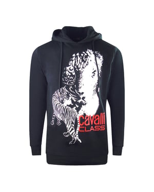 Marineblauwe hoodie met Cavalli-klasse groot tijgerlogo