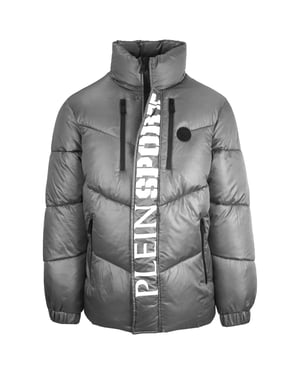 Plein Sport Vet verticaal logo glanzend gewatteerd grijs jack