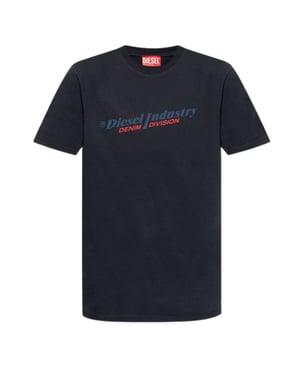 Marineblauw T-shirt met Diesel Industry Denim Division-logo