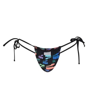 Puma Dames Tanga Graphic Print Bikinibroek met Zijden Veters (Zwart/Multikleur)