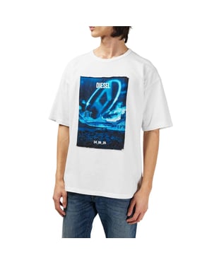 Diesel Heren T-Boxt Graphic Print Relaxed Fit Korte Mouwen T-Shirt (Wit)