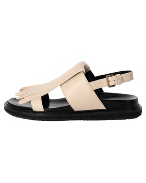 Marni Fussbett Fringed Sandalen van Ivoor Leer