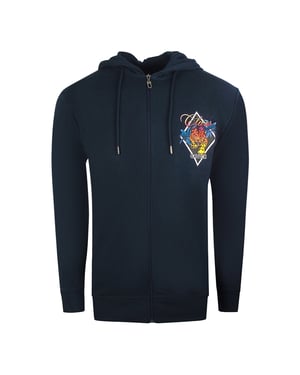 Cavalli Class Diamond-logo marineblauwe hoodie met rits
