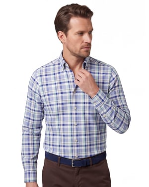 Overhemd geruit Fynch Hatton blauw met borstzak