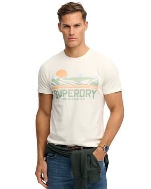 T-shirt Superdry crème korte mouw opdruk slim fit
