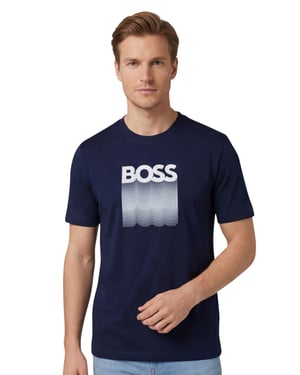 t-shirt donkerblauw Boss Orange Teinsignia opdruk
