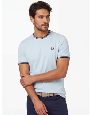Fred Perry t-shirt lichtblauw katoen stretch
