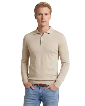 Lange mouw polo Thomas Maine beige met boord