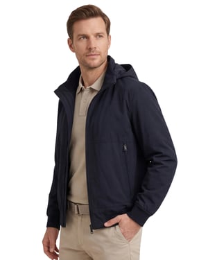 Zomerjas Boss Orange Orki donkerblauw capuchon normale fit