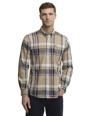 Gestreept overhemd Barbour Tailored Fit beige met borstzak
