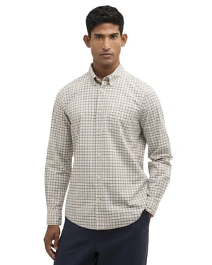 Geruit overhemd Barbour Tailored Fit beige met borstzak
