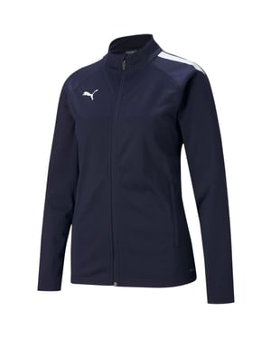 Puma Dames-trainingsjack met gestructureerde pasvorm en streepjesdetail uit de Liga-collectie (Peacoat/Wit)