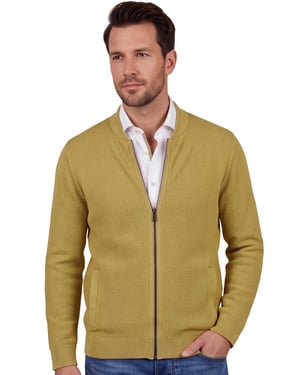 Geel gebreid katoenen Casa Moda vest