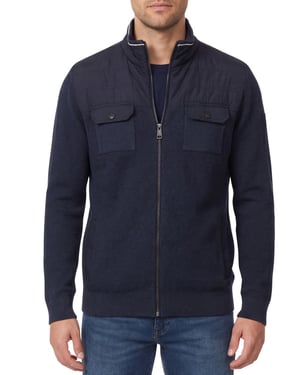 katoenen Casa Moda vest donkerblauw borstzakken wijde fit