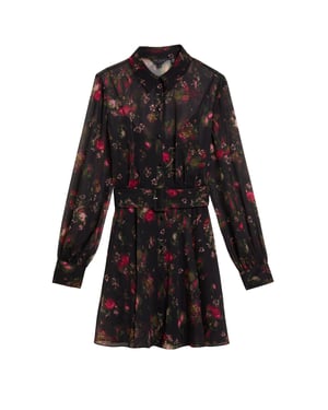 Ted Baker Ebene Zwarte Jurk Met Kraag En Print, Knoopsluiting