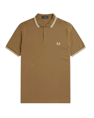 Fred Perry Poloshirt Met Dubbele Bies In De Kleur Shaded Stone