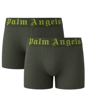 Palm Angels Boxershorts (twee Stuks) Met Contrasterend Logo In Militaire Groene Kleur