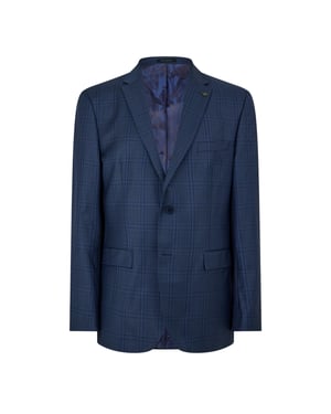 Ted Baker Herenpakjasje met geruite stof en V-hals (Donkerblauw)