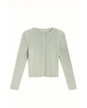 Geknoopte Slim Fit Ribbelgebreide Cardigan
