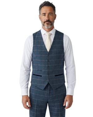 Marineblauwe tweed gilet voor heren met visgraatmotief - Harris