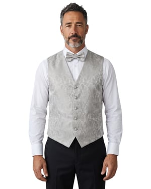 Grijze driedelige set voor heren met paisleyprint, vest, vlinderdas en zakdoek - Robert