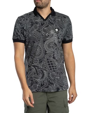 Pretty Green Resonance Linear Polo Shirt, Zwart
