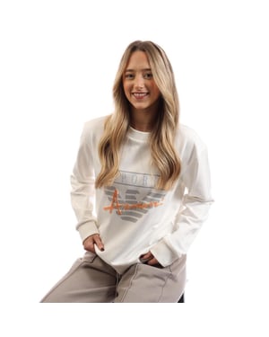 Emporio Armani EA7-katoenen sweatshirt met logo voor dames (Wit)