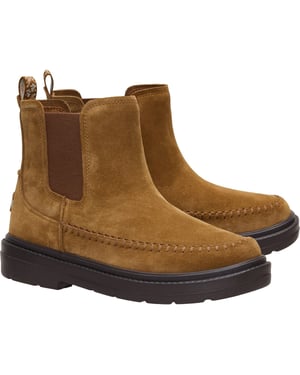 HEYDUDE Sienna Leren Dames Cognac Platte Chelsea Boots