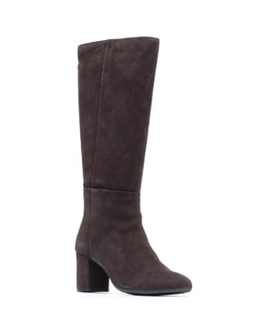 Hush Puppies Oprah Suède Lange Leren Dames Chocolade Hakken Knie Hoge Laarzen