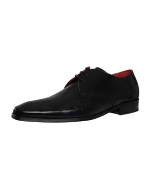 Jeffery West Gepolijste Leren Brogue Schoenen, Zwart