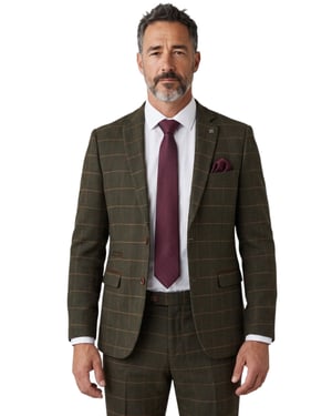 Herenblazer van groene tweed met visgraatmotief en formeel ruitpatroon - Harris