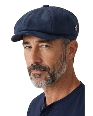 Klassieke Gatsby Baker Boy-hoed voor heren, marineblauw suède, met 8 panelen - MHT-1