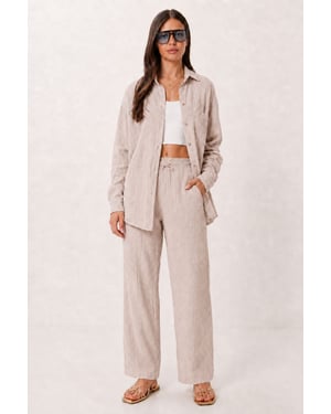 Hoge Taille Brede Pijpen Twee-Delig Co-ord Set met Kraag