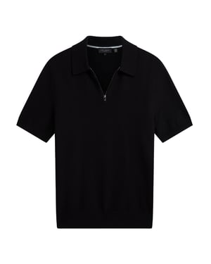 Ted Baker Fourd Poloshirt Met Visgraatsteek En Ritssluiting, Zwart
