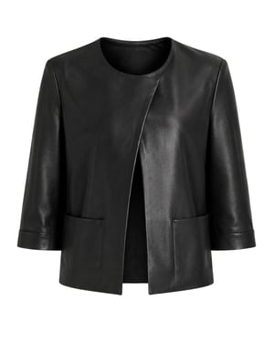 Ted Baker Obino Zwarte Leren Jas Met Korte Mouwen En Open Voorkant