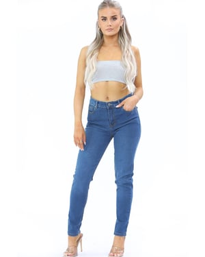 Dames Skinny Fit Stretch Hoge Taille Denim Jeans Blauw
