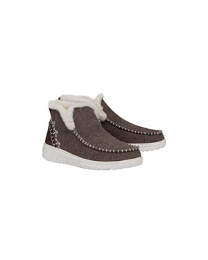 HEYDUDE Denny Wol Faux Schapenvacht Dames Walnoot Boots