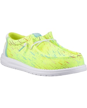 HEYDUDE Wally Party Mesh Polyester Heren Lime Punch/Witte Mocassins Schoenen