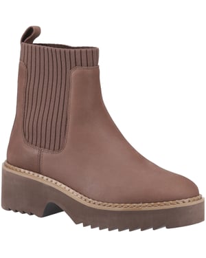 TOMS Millie Leren Dames Enkellaarsjes in Eiken Bruin met Hak