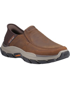 Skechers Gerespecteerde Elgin Leren Mannen Donkerbruine Brede Pas Moccasins Schoenen