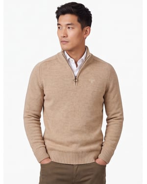 trui Barbour beige half zip wol