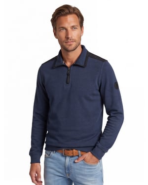 Casa Moda sweater donkerblauw effen katoen